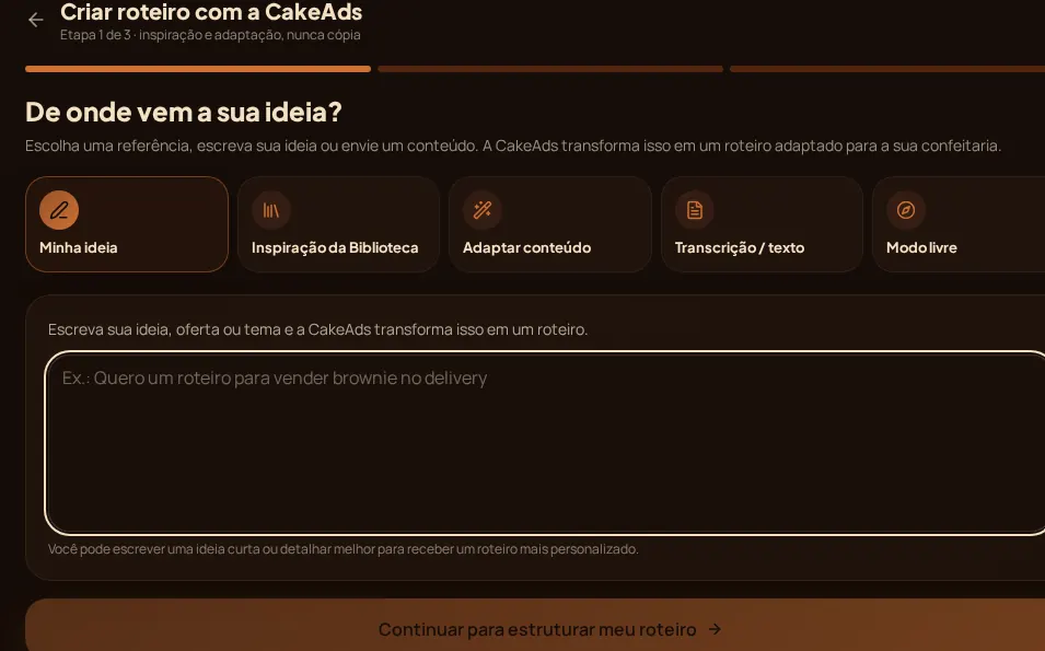 Recurso Criar minha versão no CakeAds